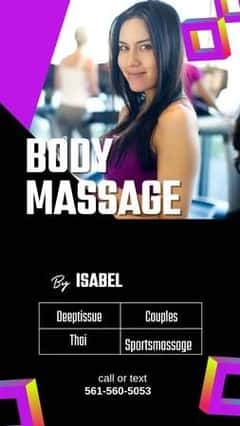 (561)560-5053 is ethnicity_Latinoandoffers nuru massages, asian massage, bodyrubs in Miami and available for service_location_bothon rubrankings Massage by Isabel Fit professional Latina masseuse available for outcall massage. I offer deep tissue, sports massage, and couples massage. Please call or text 561-560-5053. Broward, Miami, and Palm Beach.