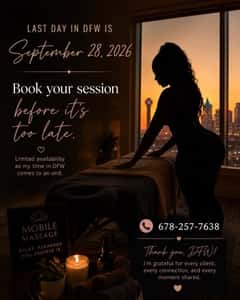 (678)257-7638 is ethnicity_Blackandoffers nuru massages, asian massage, bodyrubs in Dallas and available for service_location_outcallon rubrankings 🚨September 28,2026 will be my last day accepting appointments in the DFW area 🚨

Specials:
Topless Massage $100 hh $150 hour
Nude Massage $150 HH $200 Hour
Hey Gentlemen,

Are you in need of some relaxation and company of a beautiful, busty ebony woman? I am Mya and I am available for discreet outcalls to homes & hotels

I provide mutual touch b2b massages that will leave you happy!

I am very professional and I cater to men who are 38+ and who value discretion

same day & short notice appointments available. Call 678-257-7638 and I can be at your door promptly!

Mya 678-257-7638

OnlyFans.com/curvymya

Fetish Friendly