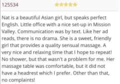 (619)354-2151 is ethnicity_asianandoffers nuru massages, asian massage, bodyrubs in San Diego and available for service_location_incallon rubrankings If you’re looking for an attractive, attentive masseuse, you’ll feel comfortable here.

Warm, clean, private setting. Low-key and intentionally relaxed.

Unhurried sessions with a calm, attentive touch.
No rush. No pressure. Just time to fully unwind.

Professional table with memory foam, fresh linens, warm towels, and quality unscented products.

I keep a small, consistent client list and value respectful, straightforward communication.

Not suited for everyone.

No GFE. No FS. No upgrades.

By appointment only.

Limited availability for new clients.

Rates:
300/hour • 200/half

Milking table +50

Text your name, availability, and a reference to book.

— Nat

