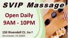 (540)914-9111 is ethnicity_asianandoffers nuru massages, asian massage, bodyrubs in Martinsburg and available for service_location_incallon rubrankings Come lay on our heated tables and get an authentic traditional Asian massage at SVIP. You'll be glad you did!

Back walking available too!

Free! Aromatherapy available using Essential Oils. We use the best, Plant Therapy and Laguna Moon:

      - Tea Tree - good for burns, deodorizing, is antiseptic, antimicrobial and antifungal. 
      - Sweet Orange - Uplifting, calming, good for the digestive system.
      - Lavender - Restful sleep, reduces stress, soothes sun-damaged skin.
      - Eucalyptus - Good during cold season, relieves pain and fights against herpes simplex virus.
      - Peppermint - Energizing, stimulating, revitalizing.
      - Lemon - Reduces anxiety and depression, may also help cognitive function of folks with Alzheimer’s disease.

30 min $50
60 min $60
90 min $110

table shower is an additional $20

We are located at 150 Rivendell Ct., Suite 7, Winchester, VA 22603 - (540) 914-9111