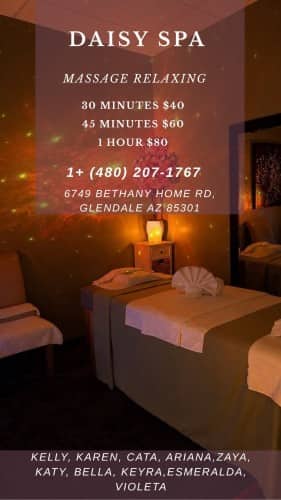 (623)600-8451 is 0andoffers nuru massages, asian massage, bodyrubs in Phoenix and available for service_location_bothon rubrankings Title
NATY,KEYRA
Body Type
Curvy
Ethnicity
Latino
Service Locations
Both
Description
Title
MAGUI,KEYRA,KAREN
Body Type
Petite
Ethnicity
Latino
Service Locations
Both
Description
Title
☀️Daisy spa☀️67 Bethany ☀️Karen,KATA,Nahomi☀️
Body Type
Petite
Ethnicity
Latino
Service Locations
Incall
Description
Title
??Daisy spa new staff?latinas?67 and bethany
Body Type
Athletic
Ethnicity
Latino
Service Locations
Both
Description
Title
???daisy spa?latinas?new staff ?67 and Bethany ?
Body Type
Curvy
Ethnicity
Latino
Service Locations
Both
Description
????daisy spa??New manager and new personnel ?come and relax with reasonable prices special every day we respect minute by minute of your time our staff is very professional with great talent in their hands come and check it out Ready to give you ߦ˰ߦ The best session of his life ߦ˰ߦ We, our clients, and treat them to the best of our standards

?????????????????????????

We offer table showers

Aromatherapy

Clean bedding

Organic and fragrance-free oils / lotions

Relaxing environment



Reflexology rates

30 minutes $ 40.00

45 minutes $ 60.00

1 hour $ 80

????Tips are appreciated ???



We accept walk-ins and appointments☺

Open from Monday to Sunday

(From 9 a.m. to 10 p.m.)





• Phone : 6236008451



• Location : 6749 w Bethany home rd #103 glendale az zip85303
CONTACT DETAILS
Phone number
(623) 600-8451
Country
United States
State/Region/Province
Arizona
City
Phoenix
Location
6749 w Bethany home rd#103 Glendale az 85303
CONTACT DETAILS
Phone number
(623) 600-8451
Country
United States
State/Region/Province
Arizona
City
Phoenix
Location
6749 w bethany home rd #103 Glendale az 85303
CONTACT