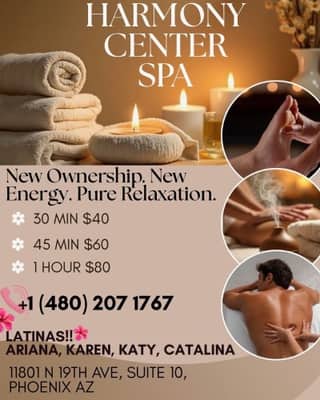 (480)207-1767 is ethnicity_Latinoandoffers nuru massages, asian massage, bodyrubs in Phoenix and available for service_location_bothon rubrankings Title
KEYRA🌹KATA🌹KAREN
Body Type
Petite
Service Locations
Both
Description
Title
New therapist🌸
Body Type
Petite
Service Locations
Both
Description
Title
🎀🎀🎀harmony center spa🎀latinas🎀19th Avenue, be
Body Type
Curvy
Ethnicity
Latino
Service Locations
Both
Description
🎀🎀🎀🎀harmony center spa🎀🎀🎀🎀🎀🎀new new new 🎀🎀🎀19th Avenue, between Peoria and Cactus🎀🎀???gran opening ??Latinas✅ Grand opening!! 🌸🌺🌸🌺A place to relax. We’re located it at_ 11801 n 19 av suite 10 phoenix az 85029 …We offer foot massage, Reiki reflexology and Hot towel services. We have the best prices in Phoenix. Don’t forget to ask about our opening specials!! We respect your time, minute by minute. Come meet our new talented therapists: KAREN,CATALYNA,KEyRA,vIOLETA,ARIANA,KATY,NATY. (Mexico, Cuba, Venezuela). 30 min $50 💎💎💎45 min $60 1HR $80.✅✅✅✅✅✅ 🎀🎀🎀🎀🎀🎀 open Monday to Sunday 9 am to 10 pm 85029✅✅✅✅✅✅✅☎️480 207 1767☎️.
CONTACT DETAILS
Phone number
5206333484
Country
United States
State/Region/Province
Arizona
City
Phoenix
Location
11801 n 19 th av suite 10 phx az 85029
CONTACT DETAILS
Phone number
(480) 207-1767
Country
United States
State/Region/Province
Arizona
City
CONTACT DETAILS
Phone number
(480) 207-1767
Country
United States
State/Region/Province
Arizona
City