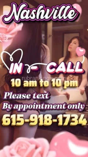 (615)918-1734 is asianand offers nuru massages, asian massage, bodyrubs in Nashville and available for incall on rubrankings I have  a slender, toned figure, irresistibly smooth skin, silky hair, and a sweet, flirtatious smile. I have a charm that's simply unforgettable.I aim to captivate you with enchantment and sensuality, leaving you deeply relaxed and craving even more of our exceptional services. Our bodies are truly unique, each possessing a singular charm and playful allure that will hold your attention and bring you immense happiness and satisfaction. I am delighted to spend wonderful moments with refined gentlemen, fulfilling your every desire and creating unforgettable experiences.I am available for in-call appointments daily from 10 AM to 10 PM. Please text to schedule—calls will not be answered.Visit: www.funudf.com