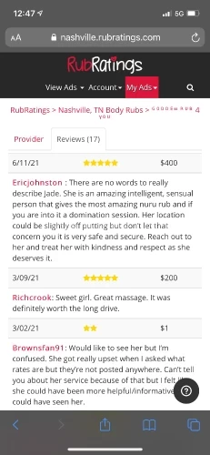 (615)433-5314 is Blackand offers nuru massages, asian massage, bodyrubs in Nashville and available for both on rubrankings My clients value a safe, memorable, and consistently satisfying experience, which is why they return. I naturally maintain a fit physique, and I cater to individuals who appreciate that.

If you tend to be overly skeptical or uneasy, we may not be the right match. I prioritize comfort, mutual respect, and a smooth, enjoyable connection for both of us.



Call or text inquiries 
❌ Not a full service provider

Availability
• Monday–Sunday | 7AM–10pm
• Text / Call to Book

Offerings
• Nuru | Body-to-Body
• Fetish Exploration / Prostate
• Sensual, Intuitive Touch