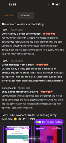 (208)291-5249 is Mixedand offers nuru massages, asian massage, bodyrubs in San diego and available for incall on rubrankings Hi I’m MARIGOLD 

✨ Tantric touch • Sensual relaxation • Pure indulgence ✨

My Soft hands, warm energy, and deep touch  will linger in your thoughts long after you leave. Come unwind, indulge your senses, and discover a deeper level of bliss with me 

Incall Location:
• Private & discreet setting
• Fresh, sanitized linens & towels
• Unscented oil for a smooth, relaxing experience
• Unscented body wash for comfort and cleanliness

Your privacy and discretion are always respected and honored.

Donations
• 30 min — $180
• 45 min — $240
• 60 min — $280
• 90 min — $460

Pick your time and step into your moment of bliss.

Booking
When requesting an appointment, please include:
• Your name
• Desired session time
• Length of session
