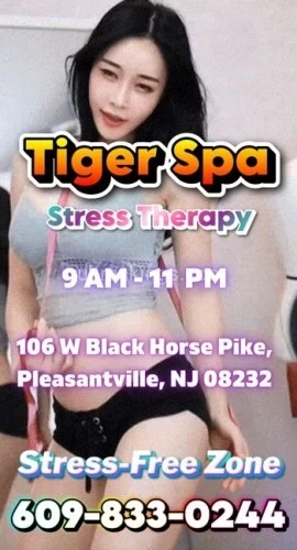 (609)833-0244 is 0and offers nuru massages, asian massage, bodyrubs in Atlantic city and available for both on rubrankings ? Indulge Your Senses at Tiger Spa! ?Escape the hustle and bustle of everyday life and immerse yourself in a sanctuary of relaxation and rejuvenation at Tiger Spa. Nestled in the heart of serene landscapes, our spa offers a haven for those seeking tranquility and renewal.? Recharge Your Spirit:Let our expert therapists pamper you with a range of luxurious treatments tailored to your needs. From soothing massages to invigorating facials, each experience is designed to uplift your body, mind, and soul.? Unwind in Luxury:Step into our plush surroundings and surrender to the soothing ambiance. Whether you're lounging in our steam room, taking a dip in the heated pool, or unwinding in our tranquil garden, every moment at Tiger Spa is designed for pure relaxation.? Personalized Wellness:Your journey to wellness is unique, and we're here to support you every step of the way. Our knowledgeable staff will guide you through personalized wellness plans, offering advice on nutrition, fitness, and self-care practices tailored to your goals.? Exclusive Offers:Take advantage of our exclusive packages and promotions to make the most of your spa experience. Whether you're treating yourself or spoiling a loved one, Tiger Spa offers the perfect escape from the ordinary.? Join the Tiger Spa Family:Become a part of our community of wellness enthusiasts and embark on a journey to a healthier, happier you. With our commitment to excellence and dedication to your well-being, Tiger Spa is more than just a destination—it's a lifestyle.? Book Your Escape Today:Ready to experience the ultimate in relaxation and self-care? Contact Tiger Spa to book your appointment and start your journey to wellness today!