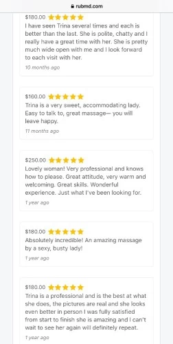 (724)590-2406 is otherand offers nuru massages, asian massage, bodyrubs in Tulsa and available for both on rubrankings My name is Trina. I love connecting with sensual gentlemen who are open to giving and receiving genuine depth and care. I’m highly trained in body work, tantra, and other healing arts. I absolutely adore the work of opening ourselves together and supporting you in your transformation. I have a luscious, curvy and fit salsa dancer’s figure with the generous hips, derrière, and bosom to match. My long, blond hair; pillowy, moist lips; soft, warm skin; and flowing, juicy nectar are a feast to touch and behold. You will feel at home in my clean, cozy, candle-lit, private residential space (shower available) I am also available for outcall. ~~~~~OFFERINGS~~~~~*Massage$200 for 1hour$300 for 90mins$400 for 2hours*Massage Plus (more mutual & intimate - FS)$300 for 1hour$400 for 90mins$500 for 2hours*Domination, fetish, duo/four hands, upgrades, and more intimate desires are all welcome *OutcallAdditional consideration depending on location~~~~~FAQ~~~~~*Where are you located?I’m located close to downtown.*House, hotel, or apartment?I host out of my private residence. It is a private apartment. *Do you offer outcall?Yes. Outcall is an additional consideration depending on your location. *Are you a cop?No. I have an abundance of reviews and  ads on every major ad platform verifying my legitimacy. *Are the photos really you?Yes. I have an abundance of reviews and  ads on every major ad platform verifying I use real, recent, accurate photos. *Are you independent?Yes, 100% independent*Do you have a shower?Yes