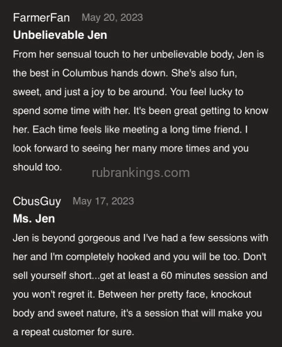 (614)960-8526 is Caucasianand offers nuru massages, asian massage, bodyrubs in Columbus and available for incall on rubrankings Hello Gentlemen,
My name is Genifer or you can call me Jen. I'm an affectionate woman with a soothing touch. As a SMT, my priority is to relieve all stress and body tension while providing a relaxing and passionate experience. All massages are done at my safe and discrete incall and done on my REAL milking table. 
Take a moment to review my availability and services listed below. 
Please text to schedule your appointment.


Over the Edge Relaxation:
30 min 200

Body Tantra:
60 min 300
90 min 400


*Screening is required*
*CASH ONLY*
*SHOWER INCLUDED*
*upgrades available*
