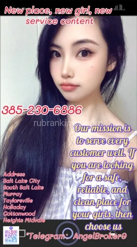 (385)230-6886 is asianand offers nuru massages, asian massage, bodyrubs in Salt lake city and available for incall on rubrankings New place, new girl, new service content
Gentlemen, thank you for reading my advertisement.
We have just opened 3 new spa centers. The new staff members have different styles and an open-minded attitude.
Provide the services you desire. Affordable price, clearly marked prices, no extra tips
Vip kiss 69 B2b Fs Bbj Bb*s Cim Cob Cof Dfk Dt gfe 4 Nuru Pse Sf2 Wf Lick 
Our girls are scattered throughout various parts of UT. 
We will arrange the most convenient route for you so that you can have a pleasant time with these girls smoothly.
Business hours: 8 am - 12:30 am
Telephone：385-230-6886
Address
Salt Lake City
Ogden
Murray 
Taylorsville 
Holladay
Cottonwood Heights 
Midvale 
Telegram：AngelBroker9