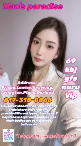(817)318-8866 is asianand offers nuru massages, asian massage, bodyrubs in Dallas and available for incall on rubrankings Grand opening ！Eight-deal discount！
SHE Spa Massage Welcome to my service
We attach great importance to customer experience, understand their needs, strictly require girls to receive training, and can provide
Offer special promotions.
New girls arrives 100% BBFS BBBJ Meet quality relaxation More choices!
No additional charges!
Unique massage techniques bring you the most comfortable stress relief and physical disease treatment
Vip b2b nuru 69 gfe fs b*j b*fs Massage
Open：8am-12am
City ：Dallas
Address：Frisco,Lewisville,Irving,Arlington,Plano,Garland
Text me：817-318-8866
 Telegram：AngelBroker9