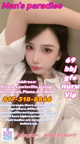 (817)318-8866 is asianand offers nuru massages, asian massage, bodyrubs in Dallas and available for incall on rubrankings Grand opening ！Eight-deal discount！
SHE Spa Massage Welcome to my service
We attach great importance to customer experience, understand their needs, strictly require girls to receive training, and can provide
Offer special promotions.
New girls arrives 100% BBFS BBBJ Meet quality relaxation More choices!
No additional charges!
Unique massage techniques bring you the most comfortable stress relief and physical disease treatment
Vip b2b nuru 69 gfe fs b*j b*fs Massage
Open：8am-12am
City ：Dallas
Address：Frisco,Lewisville,Irving,Arlington,Plano,Garland
Text me：817-318-8866
 Telegram：AngelBroker9