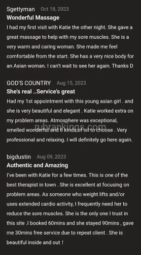 (615)392-0535 is asianand offers nuru massages, asian massage, bodyrubs in Nashville and available for outcall on rubrankings My name is Katie . I am passionate about my work and my clients. I am able to combine many full body massage techniques, including Deep Tissue, Swedish, Lomi-Lomi, Reiki, Light Touch , NURU TANTRA  pros relaxing massage . All leaving you recharged and with a smile on your face. 10+ years experience in the Art of Healing & Bodywork.Reputable therapist , Recent pics , Real relaxation. 11AM---11PM*People who no-show will be blocked. *People who text explicit questions will be blocked.*Please don’t ask me for photos.                                                                                                                          Sensual :   220 roses               Nuru : 300 roses              Tantra: 400 roses    PS :  I only work from this website so if you see other ads using my ad or  pics that is not me  :)               