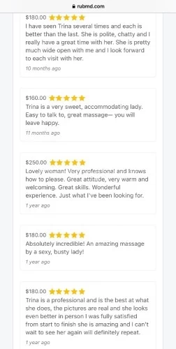 (724)590-2406 is otherand offers nuru massages, asian massage, bodyrubs in Cincinnati and available for both on rubrankings My name is Trina. I love connecting with sensual gentlemen who are open to giving and receiving genuine depth and care. I’m highly trained in body work, tantra, and other healing arts. I absolutely adore the work of opening ourselves together and supporting you in your transformation.I have a luscious, curvy and fit salsa dancer’s figure with the generous hips, derrière, and bosom to match. My long, blond hair; pillowy, moist lips; soft, warm skin; and flowing, juicy nectar are a feast to touch and behold.You will feel at home in my clean, cozy, candle-lit, private residential space (shower available) I am also available for outcall.~~~~~OFFERINGS~~~~~*Massage$200 for 1hour$300 for 90mins$400 for 2hours*Massage Plus (more mutual & intimate - FS)$300 for 1hour$400 for 90mins$500 for 2hours*Domination, fetish, duo/four hands, upgrades, and more intimate desires are all welcome*OutcallAdditional consideration depending on location~~~~~FAQ~~~~~*Where are you located?I’m located close to downtown.*House, hotel, or apartment?I host out of my private residence. It is a private apartment.*Do you offer outcall?Yes. Outcall is an additional consideration depending on your location.*Are you a cop?No. I have an abundance of reviews and ads on every major ad platform verifying my legitimacy.*Are the photos really you?Yes. I have an abundance of reviews and ads on every major ad platform verifying I use real, recent, accurate photos.*Are you independent?Yes, 100% independent*Do you have a shower?Yes