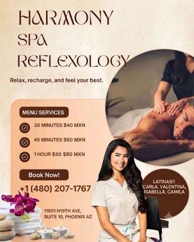 (480)207-1767 is Latinoand offers nuru massages, asian massage, bodyrubs in Phoenix and available for both on rubrankings Title
New therapist🌸
Body Type
Petite
Service Locations
Both
Description
Title
🎀🎀🎀harmony center spa🎀latinas🎀19th Avenue, be
Body Type
Curvy
Ethnicity
Latino
Service Locations
Both
Description
🎀🎀🎀🎀harmony center spa🎀🎀🎀🎀🎀🎀new new new 🎀🎀🎀19th Avenue, between Peoria and Cactus🎀🎀???gran opening ??Latinas✅ Grand opening!! 🌸🌺🌸🌺A place to relax. We’re located it at_ 11801 n 19 av suite 10 phoenix az 85029 …We offer foot massage, Reiki reflexology and Hot towel services. We have the best prices in Phoenix. Don’t forget to ask about our opening specials!! We respect your time, minute by minute. Come meet our new talented therapists: KAREN,CATALYNA,KEyRA,vIOLETA,ARIANA,KATY,NATY. (Mexico, Cuba, Venezuela). 30 min $50 💎💎💎45 min $60 1HR $80.✅✅✅✅✅✅ 🎀🎀🎀🎀🎀🎀 open Monday to Sunday 9 am to 10 pm 85029✅✅✅✅✅✅✅☎️480 207 1767☎️.
CONTACT DETAILS
Phone number
5206333484
Country
United States
State/Region/Province
Arizona
City
Phoenix
Location
11801 n 19 th av suite 10 phx az 85029
CONTACT DETAILS
Phone number
(480) 207-1767
Country
United States
State/Region/Province
Arizona
City
Phoeni