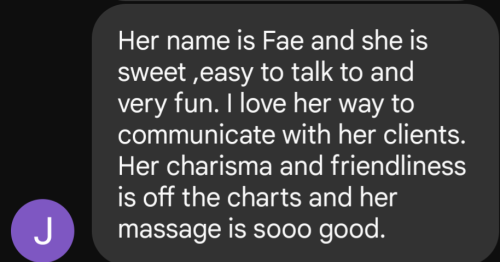 (858)598-3330 is Caucasianand offers nuru massages, asian massage, bodyrubs in San diego and available for both on rubrankings ✨Goddess Fae✨

Availability: 
Saturday  available late night 
Sunday    11am-2pm and 9pm-12am

BIRTHDAY SPECIAL: $20 OFF VIP Upgrade!!

NEW: VIP Upgrade! 👑 

You may call me ✨Goddess Fae✨ My presence will entrance you into the deepest relaxation. Come lay down the weight of the world and let my magic hands treat you to the tantric massage you desire. Desire companionship? I'm very easy to talk to. I'm professionally trained so my hands will leave you drooling and begging for more 
*** Double the Divine, 4-6 hands available, ask about my Goddess friends.I am open to new experiences and fantasies. Just ask, curiosity is sexy

All FBSM:

Tantra * Goddess worship *
Full body relaxing massage * oiled sensual body rub * Mutual touch * Hot towel * Aromatherapy

PLEASE NOTE:
This is not full service though you will leave deeply released and satisfied

160 - QV
200 - hhr
240 - 45 min
300 - 1 hr
420 - 90 min
500 - 2 hrs

Extra: 
BDSM/Fetish * Kink * 🍑 worship * Hot Oil massage * Hot stone massage * 420 session 


👑 VIP: (60min or longer)
+200 includes nude, body slides, full body 🐱 worship , lap dance and shower with me after

💎 PLATINUM: (90min or longer)
+350 Includes VIP and all extras

✨COMPANIONSHIP: (for return clients only)
300 - Dinner date before any session length
350 - Movie date before any session length


PLEASE NOTE:
This is not full service though you will leave deeply released and satisfied

--------
When sending me a message, please include the following:

~A friendly greeting
~Name
~Age
~length and time of session desired
~That you found me on RR

--------

Cash and cashapp accepted. Please come prepared.
Discreet
Appointment only. Mission Valley.
Scent free oils. Shower upgrade available. Clean sacred space.

✨For appointments please NO CALLS

Text:  (858) 598-3330

WhatsApp: (858) 598-3330

--------

policies:

• Incall to start, Outcall for returning trusted clients
• Come showered or prepared to use our shower upgrade
• No Full Service
• No refunds

Thank you for your understanding and respect.

--------

No need to ask for extra pics, subscribe to my only fans for all access content! 

https://onlyfans.com/jigglygoddess
