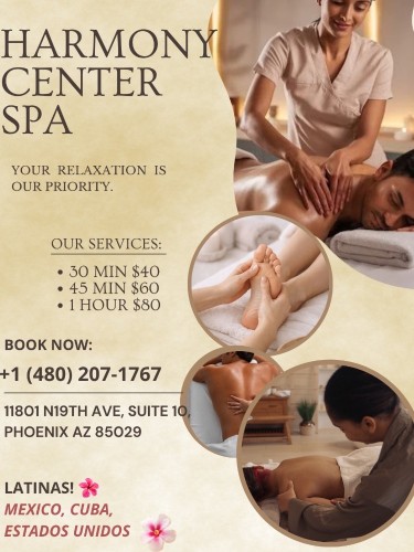 (480)207-1767 is Latinoand offers nuru massages, asian massage, bodyrubs in Phoenix and available for both on rubrankings Type
Petite
Service Locations
Both
Description
Title
New therapist🌸
Body Type
Petite
Service Locations
Both
Description
Title
🎀🎀🎀harmony center spa🎀latinas🎀19th Avenue, be
Body Type
Curvy
Ethnicity
Latino
Service Locations
Both
Description
🎀🎀🎀🎀harmony center spa🎀🎀🎀🎀🎀🎀new new new 🎀🎀🎀19th Avenue, between Peoria and Cactus🎀🎀???gran opening ??Latinas✅ Grand opening!! 🌸🌺🌸🌺A place to relax. We’re located it at_ 11801 n 19 av suite 10 phoenix az 85029 …We offer foot massage, Reiki reflexology and Hot towel services. We have the best prices in Phoenix. Don’t forget to ask about our opening specials!! We respect your time, minute by minute. Come meet our new talented therapists: KAREN,CATALYNA,KEyRA,vIOLETA,ARIANA,KATY,NATY. (Mexico, Cuba, Venezuela). 30 min $50 💎💎💎45 min $60 1HR $80.✅✅✅✅✅✅ 🎀🎀🎀🎀🎀🎀 open Monday to Sunday 9 am to 10 pm 85029✅✅✅✅✅✅✅☎️480 207 1767☎️.
CONTACT DETAILS
Phone number
5206333484
Country
United States
State/Region/Province
Arizona
City
Phoenix
Location
11801 n 19 th av suite 10 phx az 85029
CONTACT DETAILS
Phone number
(480) 207-1767
Country
United States
State/Region/Province
Arizona
City
CONTACT DETAILS
Phone number
(480) 207-1767
Country
United States
State/Region/Province
Arizona
City
