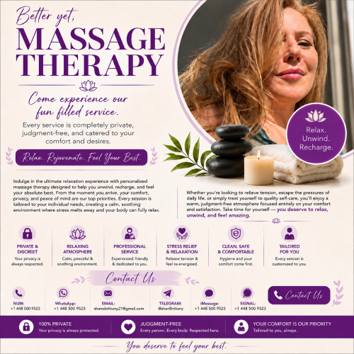 (448)500-9523 is Caucasianand offers nuru massages, asian massage, bodyrubs in Salt lake city and available for both on rubrankings Welcome to Brittany Touch – Your Sanctuary for Sensual Bodywork, Waxing & Deep Relaxation 🌸
Relax. Release. Recharge. Reawaken.

Created for men who crave a woman’s warm, intuitive, and sensual touch — whether you’re straight, bi, or curious — this is your private escape where comfort meets pure pleasure.

🔥 Signature Massage Experiences Include:
• Nuru Nirvana – slippery, body-to-body bliss with warm oils and deep skin contact
• Deep Tissue Release – firm, focused strokes to melt tension and stress
• Sensual Awakening – slow, teasing touch designed to stimulate and soothe
• Erotic Temptation – a sensual buildup that keeps your body begging for more
• Swedish + Happy Ending – classic full-body release with a steamy finale 💦🍑

✨ Now Offering Full-Body Male Waxing:
Smooth, clean, and touchably irresistible.
• Chest & abs
• Back & shoulders
• Arms & legs
• Intimate areas (manscaping included)

Every service is completely private, judgment-free, and catered to your comfort and desires. Whether you’re exploring your bi side or simply seeking a deeply satisfying experience, you’re in the hands of a woman who understands what men want — and how to deliver it.📲 Text/iMessage+1 (448) 500-9523
💬 WhatsApp: ‪1 (448) 500-9523
✈️ Telegram: ‪ @shanBrittany
Email:shanebrittany21@gmail.com
Signal:1 (448) 500-9523
By appointment only. Discreet. Professional. Irresistibly satisfying.