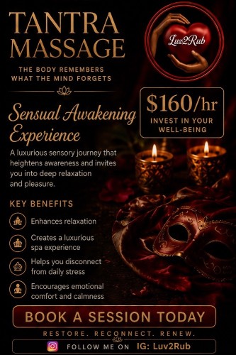 (561)466-0902 is Blackand offers nuru massages, asian massage, bodyrubs in Columbia and available for both on rubrankings  Rates are listed on Pics Below🤩

If you’ve been searching for a truly elevated relaxation experience, welcome. My name is Destiny, founder of Luv2Rub, and I have spent over 3 years as a Holistic Touch Therapy Specialist helping clients disconnect from stress, reconnect with themselves, and experience deep relaxation through the power of intentional touch.

What makes me different is simple: this isn’t a rushed appointment or a generic spa visit. Every session is thoughtfully designed to create a calming, welcoming atmosphere where you can leave the outside world behind and fully relax.

🌹 What You Can Expect
✔ A warm, luxurious, judgment-free environment
✔ Professional, respectful, and attentive service
✔ Personalized sessions tailored to your needs
✔ Relaxing music, soothing ambiance, and positive energy
✔ A focus on comfort, relaxation, connection, and well-being
✔ Genuine passion for helping others feel renewed and restored

For me, this work is more than a profession—it’s something I genuinely enjoy. Creating meaningful experiences and helping people release tension, stress, and everyday pressures is what I love most.

✨ A Rare Experience
Services like this are difficult to find because they combine professionalism, experience, nurturing energy, and authentic care. Many clients tell me they’ve never experienced anything quite like a 

If you’ve been thinking about treating yourself to something special, this is your opportunity.

Invest in yourself. Relax. Recharge. Reconnect.
 
BOOK YOUR SESSION NOW 561-466-0902

Follow Me On IG: @Luv2Rub
Professional • Welcoming • Relaxing • Unforgettable