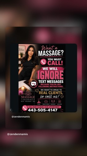(443)505-4147 is Latinoand offers nuru massages, asian massage, bodyrubs in Baltimore and available for incall on rubrankings Relax and unwind with a Massage  now... Slow down..take a breather! 

Individual bodywork and energy balancing sessions. Professional touch, mindful body techniques, and relaxation that  helps release tension and restore inner resource.

Enjoy the convenience of our massage services, where we bring a professional table and high-quality oils that your skin will benefit from . Our service is a professional one in which the main focus is your healing and alignment.

Sessions are available daily from 8:00 AM to 10:PM by appointment only 
For bookings call or text 
☎️ 443 505 4147
ONLY CALL 
ONLY CALL 
WE DONT HAVE ACCESS TO TEXT YOU BACK 

Note : no inappropriate text or questions! We only provide a professional service have a nice day 😊🙏🏻