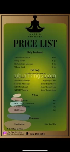 (743)209-8815 is Blackand offers nuru massages, asian massage, bodyrubs in Winston salem and available for both on rubrankings  Thank you for clicking my ad!•Are you tired of disconnected experiences? •Have you been working extremely hard and need a moment of serenity? •Have you experienced a multitude of services and just felt like “Wow I still haven’t found what I’m looking for”? •Would you like to try something new for the mind, body AND soul?-Well Hi I’m Jah, I provide body rejuvenation services. My purpose is to help other’s release, heal and relax. I offer a number of services that you can see below. In order to book I will perform a light screening, I do NOT see every person and my goal is to create bonds and a great business relationship with you. I do allow walk ins but I prefer appointments. Walk ins are available first to my regulars and must be inquired 30-60 mins before desired time. I will not allow walk ins hours before time, you must make a deposit if you’d like to set up an appointment and have a specified space for only you. I do travel, but dependidistance, the travel fee does vary. To ensure legitimacy of my business please follow me on Instagram @MysticholisticjahTikTok @iamjahgoddessSnapchat @jah_goddess7Hope to see you soon, Jah