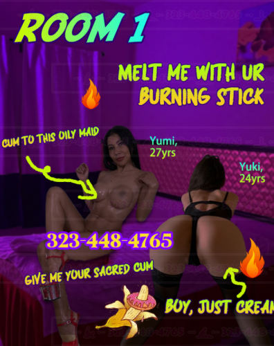 (323)448-4765 is 0and offers nuru massages, asian massage, bodyrubs in Chicago and available for incall on rubrankings 🧡Have you ever heard of Semen baptism? Now you get the chance to join these 10 GIRLS?🧡
🧡All girls are ready for pounding and squirting!🧡

Room 1:❤️‍🔥
-Yumi, 27yrs&Yuki, 24yrs, Dexterous hands slip towards your junior and hold it like a butterfly. Give you an intense hand job until you said it's enough.
Room 2:❤️‍🔥
-Coco, 25yrs&Diana, 23yrs, Naughty fingers wander around my body and finds its destination, immersing itself in my wet juicy pussy~

Room 3:❤️‍🔥
-Gloria, 26yrs&Monica, 28yrs, Donate your precious warm semen to my sperm bank body, I will keep them good for you~
Room 4:❤️‍🔥
-Jessica, 24yrs&Bobo, 30yrs, An unbearable commotion appears when I sit at your cock still, I'll give you endless pleasure if you allow me!

Room 5:❤️‍🔥
-Lily, 28yrs, My Busty ass shaking for u, horny pussy is already dripping with sweet juice! My wet tongue is ready for u!
Room 6:❤️‍🔥
-Lala, 32yrs, I've been blessed with curves that make any man sweat, this shows when you see me from below

Make your call:323-448-4765