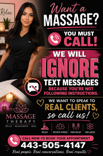 (443)505-4147 is Mixedand offers nuru massages, asian massage, bodyrubs in Baltimore and available for incall on rubrankings MASSAGE THERAPY AT ITS FINEST 
Services  Offered 
Unwind Relax Revive feel Amazing with the right touch 😉



Full body massages 
Relaxing massages 
Sport massages 
Deep tissue massages 
 JULY SPECIALS
Taking cash 💵  
Tips are always welcome 🙏🏻

CALL 443 505 4147🌿
ONLY CALL 

ONLY CALL
 ONLY CALL

 ONLY CALL

NO TEXT MESSAGES WILL BE REPLY !!! IF U WANT A MASSAGE APPOINTMENT YOU MUST j
GIVE US A CALL AND FIND TIME !!!

ALSO ANY TEXT MESSAGES ONE WORD WILL BE IGNORED AND BLOCKED ❌

EXPLICIT TEXT WILL BE IGNORED ❌
