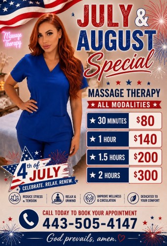 (443)505-4147 is Mixedand offers nuru massages, asian massage, bodyrubs in Baltimore and available for incall on rubrankings MASSAGE THERAPY AT ITS FINEST 
Services  Offered 
Unwind Relax Revive feel Amazing with the right touch 😉



Full body massages 
Relaxing massages 
Sport massages 
Deep tissue massages 
 JULY SPECIALS
Taking cash 💵  
Tips are always welcome 🙏🏻

CALL 443 505 4147🌿
ONLY CALL 

ONLY CALL
 ONLY CALL

 ONLY CALL

NO TEXT MESSAGES WILL BE REPLY !!! IF U WANT A MASSAGE APPOINTMENT YOU MUST j
GIVE US A CALL AND FIND TIME !!!

ALSO ANY TEXT MESSAGES ONE WORD WILL BE IGNORED AND BLOCKED ❌

EXPLICIT TEXT WILL BE IGNORED ❌
