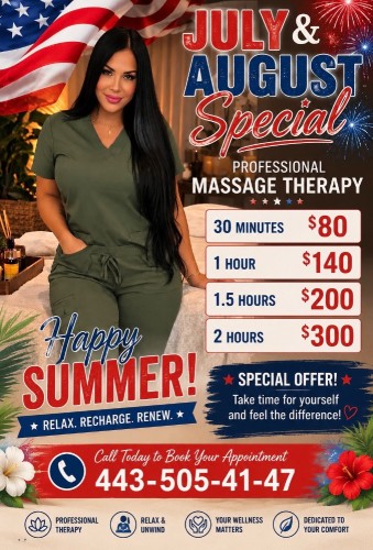 (443)505-4147 is Mixedand offers nuru massages, asian massage, bodyrubs in Baltimore and available for incall on rubrankings ✨ Relax • Restore • Rebalance ✨

Feeling stressed, tense, or sore? Treat yourself to a professional, wellness-focused massage designed to help your body and mind fully reset.

Each session is customized to your needs in a calm, clean, and peaceful environment, perfect for deep relaxation and recovery.

💆‍♂️💆‍♀️ Services Include:
🌀 Stress relief & deep relaxation
🦴 Muscle tension & stiffness support
🌱 Wellness & recovery sessions
☁️ Quiet, comfortable, and professional setting

🕊️ Ideal for busy professionals, athletes, or anyone who values quality self-care and 
📞 Contact: 443 505 4147 🌿🌿
ONLY CALL FOR FASTER RESPONSE !

🌟 Your wellness is the priority. Book your session today.

CALL US NOW 

SPORT MASSAGE 
DEEP TISSUE 
RELAXING MASSAGES 
HOT STONES THERAPY AND MORE 
SPECIALS JULY AND AUGUST 🇺🇸❤️🇺🇸❤️🇺🇸
no hidden surprises 💸😘🙏🏼

