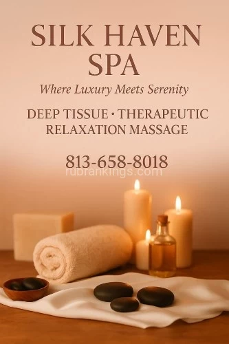 (813)658-8018 is Blackand offers nuru massages, asian massage, bodyrubs in Tampa and available for both on rubrankings ? Silk Haven Spa — Where Luxury Meets SerenityStep into a world of pure relaxation and elegance at Silk Haven Spa, where every touch is designed to restore balance, beauty, and bliss. Our expert therapists specialize in deep tissue, therapeutic, and relaxation massages, helping you melt away stress and rejuvenate your body from within.At Silk Haven Spa, we believe in celebrating softness, confidence, and self-care. Surrounded by warm tones, gentle lighting, and a serene atmosphere, every guest experiences comfort wrapped in luxury. Whether you need deep relief, soothing calm, or a moment of pampered peace — your haven awaits.✨ Experience the art of gentle luxury — because you deserve to feel as good as you look.? (813) 658-8018??‍♀️ Deep Tissue • Therapeutic • Relaxation Massage
