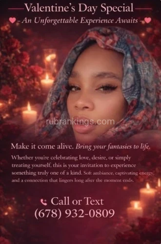 (678)932-0809 is otherand offers nuru massages, asian massage, bodyrubs in Atlanta and available for both on rubrankings Description
Certified Massage Therapist here for your Full Body Massage (NO FULL SERVICE).
Discrete Suite
CURVY & SOFT
My Pictures are 100% Authentic
I change my hair often
Couples Welcomed (Call for Pricing)

150= 1/2 hr
300= 1 hour
350+= Fetish
400+= 4 hands

?‍♀️ 1. Sensual Massage Experience

Duration: 60–90 min
Description: A deeply relaxing full-body massage designed to stimulate the senses with slow, intentional touch, warm oils, and a calming 

⸻

? 2. Shower Massage Experience

Duration: 45–75 min
Description: A steamy shared experience in the shower that blends sensual lathering, gentle cleansing, and close body-to-body contact.

⸻

? 3. Lunch & Massage Escape

Duration: 60–75 min
Description: A luxurious midday interlude combining light fare and indulgent touch. Ideal for a romantic break or solo self-care.
⸻

? 4. Dinner & Massage Indulgence

Duration: 90–120 min
Description: Begin your evening with a shared meal and end it with slow, sensual massage .

⸻

? 5. Date Night Massage Experience

Duration: 75–90 min
Description: A romantic evening curated around deep connection, playful intimacy, and intentional relaxation.


? 6. Girlfriend Experience + Massage

Duration: 90–120 min
Description: A warm, affectionate, emotionally intimate session that combines companionship, conversation, and sensual massage in a nurturing environment.
⸻

✨ Add-On Enhancements (Optional):
 ?CALL FOR PRICING?

☎️ 678-932-0809