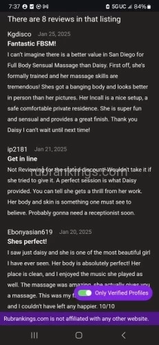 (619)675-6195 is Blackand offers nuru massages, asian massage, bodyrubs in San diego and available for incall on rubrankings Hello gentleman, my name is Daisy love. I want to thank you for stopping by my profile ?. My goal is to provide a safe space for you to enjoy while i relieve all your stress and for you to express all your desires without judgement.

I'm originally from Africa so I don't have the same attitude or demeanor as most women from here. I'm easy going, VERY feminine with a bubbly personality
and I truly enjoy bringing you the ultimate relief!

Come visit me in my new location in SDSU area
Private location with plenty Street parking 


ONLY 2 exclusive time slots available daily to give you my full attention.?


My FULL-BODY SENSUAL MASSAGE offers a luxurious, intimate, & deeply relaxing experience, set in a spa-like ambiance with soft candlelight & soothing atmosphere.

I have been on here for over a year
⚠️I'm verified ⚠️
So yes, I'm a real person 
and I have reviews. TER ID: 402950


Unfortunately I have dealt with a lot of different people who have caused me to create this disclaimer:

⚠️⚠️⚠️ PLEASE READ ⚠️⚠️⚠️
I do not see anyone who:
*has open sores / heavy acne
*Bad hygiene ( can shower at arrival )
*Obese 

I IMMEDIATELY ❌BLOCK❌ ANYONE WHO:
*asks for more pictures over text 
*Sends me nasty pictures 
*Asks about VIP over text
(Book an appointment we can talk)


I'm not hurting for money , PLEASE understand 
I do this cause I LIKE TO, not cause I have too.

You ABSOLUTELY must be a gentleman and respect my requirements:

⭐Send me your name, age, race & occupation 

TEXT ONLY
☎️ (619)675-6195

Same day appointments only for 1st time visitors 
*After 1st visit you can request.
$75 deposit required appointments 

✨ May SPECIALS✨

(First time visit w/ review 
get $50 off NEXT visit of 60min or more)

Topless 
40min 175
60min 225
90min 275

Nude
40min 200
60min 250
90min 300

⭐15MIN EXTENSIONS AVAILABLE  +50⭐

!!Fetish friendly!!
Come in for regular visit and we can talk about options after 😉

         
Tips welcome, but not expected?

Cash & Venmo only